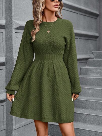 SHEIN Clasi Women's Solid Color Minimalist Casual Round Neck Long Sleeve Sweater Dress,Fall,Fall Clothes For Women,Women's Winter Clothes