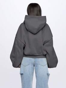SUMWON WOMEN Oversized Cropped Hoodie Sweatshirt For Women Pullover Hooded Long Sleeve Casual Streetwear - Dark Grey - View 2