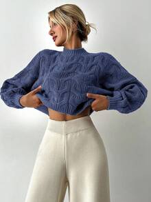 EURMUSE Women Simple Solid Color Casual Sweater, Suitable For Everyday Wear - Blue - View 5