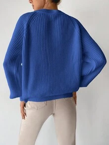 EURMUSE Pull À Manches Raglan De Couleur Unie - Bleu azur - Voir 2