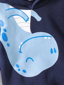 Cozy Pixies 2pcs Baby Boy Cartoon Dinosaur Print Hooded Long Sleeve Sweatshirt And Elastic Waist Jogger Pants Set - Navy Blue - View 4