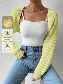 EURMUSE Women's Solid Color Minimalist Versatile Cropped Cardigan - Yellow - View 1