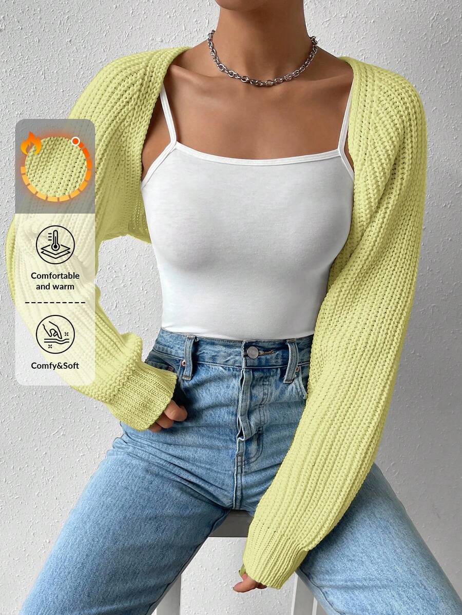 EURMUSE Women's Solid Color Minimalist Versatile Cropped Cardigan - Yellow - View 1