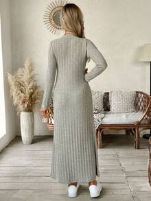 SHEIN Solid Button Front Ribbed Fitted Maternity & Nursing Long Cardigan, Autumn/Winter