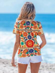 Sylviya Casual Simplistic Floral Round Neck Loose Fit Women T-Shirt Suitable For Going Out,Vacation - Multicolor - View 2
