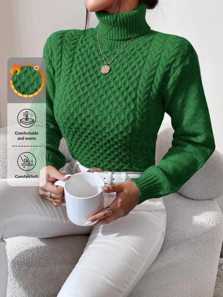 EURMUSE Turtleneck Cable Knit Sweater - Green - View 1
