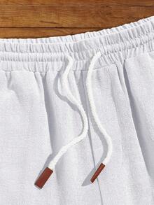 Manfinity NXTstreet 男士休闲编织中腰抽绳直筒短裤，适合日常穿着，2000 年代风格 - 白色 - 查看 4