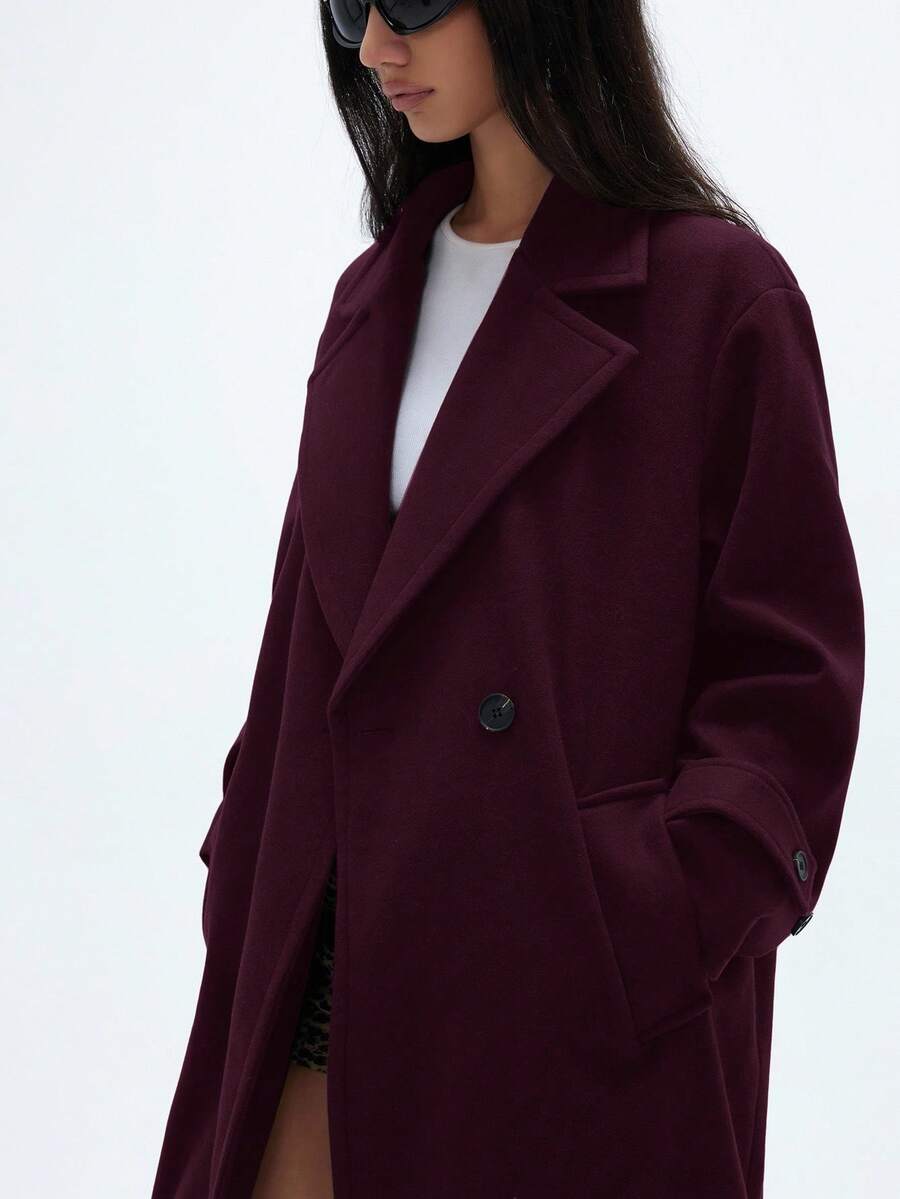 Aveloria GENKIRA Autumn/Winter New Loose Fit Soft Woolen Oversized Coat For Women, Elegant Style - Burgundy - View 1