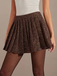 Enchnt Gonna corta plissettata a-line elegante e alla moda in tweed marrone per le donne, versatile, dolce ed elegante, adatta per appuntamenti, ufficio, uscite e pendolarismo quotidiano, ritorno a scuola, Natale, inverno, Capodanno