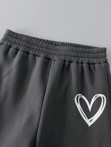 SHEIN Quần thể thao ống đứng dáng rộng, chất liệu vải dệt kim màu xám nhạt trơn dành cho bé gái tuổi mới lớn, thích hợp mặc thường ngày - Màu xám đen - Xem 6