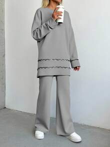 Cloudara Drop Shoulder Sweater & Knit Pants - Light Grey - View 4