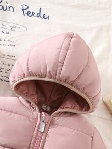 SHEIN Playful Pals Baby Girls 0-3yrs 6Months-3Years Baby Girl Winter For Girl Regular Thickness Coat Casual Style Warmer Hooded Padded Jacket Baby Girl Winter Jackets - Pink - View 4