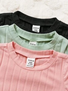 Baby Girl Casual Knitted Solid Color Short Sleeve Dress 3pcs/Set - Green - View 4