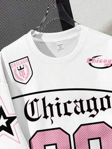 SHEIN EZwear 休闲简约数字 88 和五角星印花圆领宽松女式 T 恤 - 彩色 - 查看 6