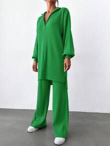 EURMUSE Ensemble deux pièces pull tricoté et pantalon de couleur unie décontracté pour femmes, automne/hiver