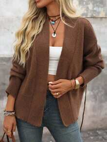 Brillora Cárdigan de punto casual de manga larga con hombros caídos y unicolor para mujer, otoño/invierno