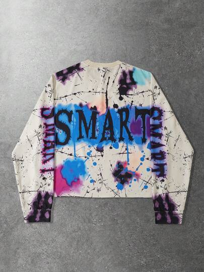 Street Life T-shirt ample à manches longues et coupe courte avec imprimé graphique rétro pour hommes