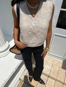 Serisse Women's Fashionable Commuter Sequin Mesh Knit Vest Winter Casual - Apricot - View 5