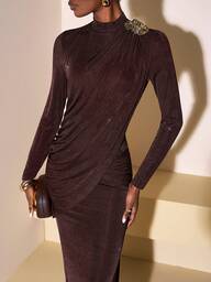 Zivah 2025 Sonbahar/Kış Yeni Varış Çok Yönlü Uzun Kollu Maksi Elbise, Volanlı Tasarım, Metal Dekor, Çapraz Üst Üste Binme, Yırtmaç, Kahve/Kahverengi Renk, Müzik Festivali, Paskalya, Aziz Patrick Günü, Western, Göçebe, Doğum Günü Partisi, Mezuniyet, Kampüs, Günlük Giyim, Günlük, Tatil, Yolculuk, Plaj, Güneşlenme, Sokak Stili, Düğün Konuğu, İşe Gidiş, Brunch, Havaalanı, Parti, Tatil Gezileri, Şık Gala İçin Uygun