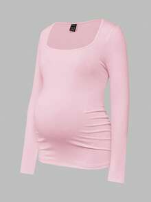 Modmama Áo thun bầu tay dài cổ tròn nhún bèo, kiểu dáng thường ngày, đa năng. - Nhiều màu - Xem 3