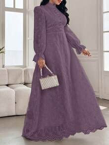 Modelyn 法式领泡泡袖连衣裙 - 紫色 - 查看 7