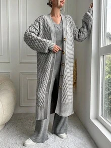 EURMUSE Ladies' Solid Color Cardigan With Dropping Shoulder - Light Grey - View 6