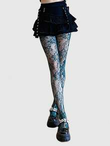 ROMWE Grunge Punk 2 Pairs Floral Lace Fishnet Tights, Vintage Erotic Opaque Pantyhose, Thin And Stretchy Sheer Stockings - Multicolor - View 5