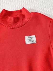 Cozy Pixies 4 件套女婴休闲套装：柔软针织字母印花高领运动衫和松紧腰喇叭裤 - 彩色 - 查看 4