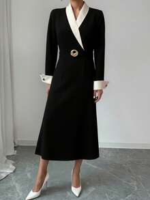 Modelyn Modisches minimalistisches schwarzes Kleid für den Büroalltag - Schwarz - Übersicht 4