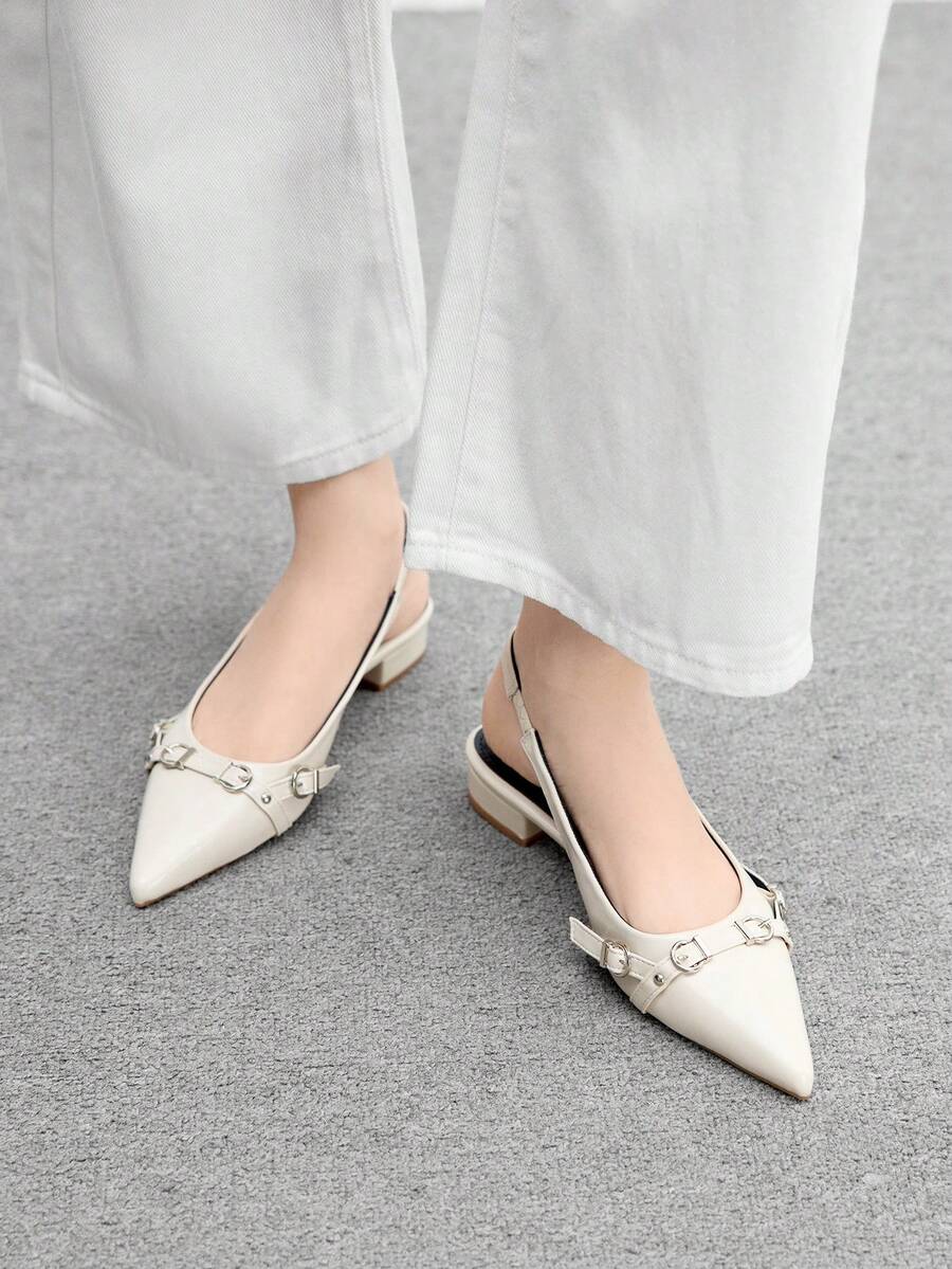 CUCCOO BIZCHIC Women's Fashion Pointed Toe Slingback Flats, Comfortable Commuting & Daily Wear White Backless Loafers