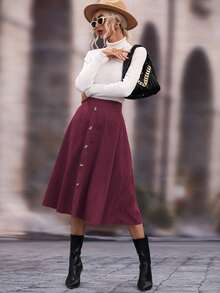 EMERY ROSE 女式纯色简约休闲长裙 - 酒紅色 - 查看 5