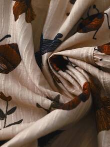 Linhara Áo sơ mi tay dài in họa tiết hoa cỡ lớn dành cho nữ, áo thun dài tay dáng rộng cổ chữ V họa tiết bèo nhún, chất liệu vải mềm mại và thoải mái, phù hợp mặc vào mùa thu cho nữ - Nhiều màu - Xem 3