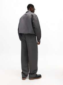 SUMWON 男士短款纽扣衬衫和阔腿裤套装，休闲两件套纯色 - 灰色 - 查看 2