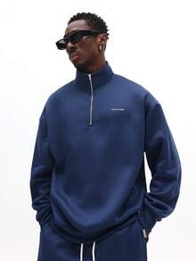 SUMWON Crop Fit Men Half Zip Pullover Sweatshirt And Matching Joggers Co Ord Set Casual Winter Tracksuit - Blue - View 3