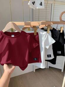 SHEIN 6件套男童/女童春夏简约纯色字母印花短袖T恤和松紧腰短裤套装 - 彩色 - 查看 4