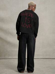 PAVTROS Felpa oversize casual da uomo con grafica "WHERE IS LOVE?", maglietta corta con slogan, stile streetwear, adatta per l'inverno