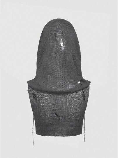 Goth Top court tricoté à capuche, à franges et brodé, style bohème gothique mystérieux pour femmes