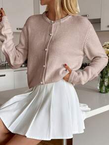 EURMUSE Casual Loose Raglan Cardigan, Solid Color, Autumn/Winter - Dusty Pink - View 4