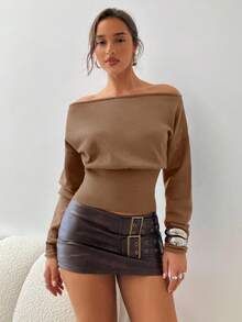 Aloruh Pulover de damă cu guler înalt, mânecă lungă, croială slim fit, model camel, toamnă/iarnă - Cămilă - Vizualizare 3