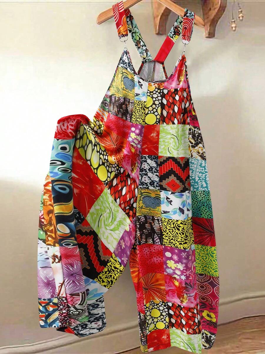 SHEIN Unity Bộ đồ liền thân in hoa Bohemian thường ngày cỡ lớn dành cho nữ, thích hợp cho kỳ nghỉ - Nhiều màu - Xem 1