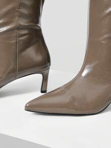 MOTF PREMIUM FRENCH THIGH-HIGH BOOTS, KNEE-HIGH STRAIGHT SHAFT SLIM HIGH HEEL BOOTS FOR WOMEN FOR CHRISTMAS - Khaki - View 3