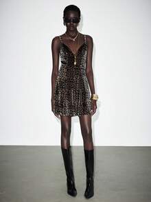 SHEIN Luminelle Váy ngắn họa tiết da báo bó sát cơ thể thanh lịch gợi cảm dành cho nữ, thích hợp cho các bữa tiệc, mùa tốt nghiệp - Nhiều màu - Xem 3