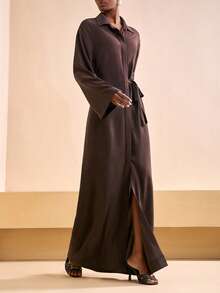 Zivah Lễ hội âm nhạc mới Thu/Đông 2025, Lễ Phục sinh, Ngày Thánh Patrick, Phong cách miền Tây, Du mục, Tiệc sinh nhật, Tốt nghiệp, Phong cách đại học, Sinh viên, Thường ngày, Đa năng, Giải trí, Du lịch du thuyền, Bãi biển, Tắm nắng, Lan truyền, Thời trang đường phố, Khách dự tiệc cưới Boho, Đi làm, Ăn trưa, Sân bay, Y2K, Cổ điển Shabby Chic, Đầm sơ mi dài tay buộc eo cổ quấn, Đầm dài màu nâu - màu nâu - Xem 5