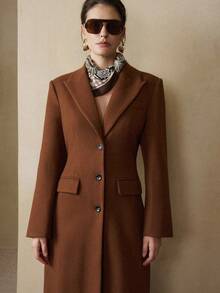 Arave Manteau d'hiver pour femmes, en tissu, avec col cranté, épaules droites, manches longues, design cintré à la taille, idéal pour les déplacements quotidiens, manteau long supplémentaire - Marron - Voir 6