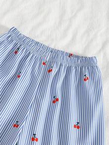 Young Girl' Navy Blue Cherry Print Long Sleeve Top & Ribbed Pants Pajama Set - Pink - View 4