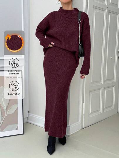 EURMUSE Women Sweater And Skirt Elegant Sweater Co-Ords Set Pullover And Maxi Skirt,Petite,Winter Clothes