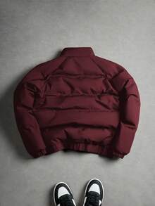 PAVTROS 男士插肩袖保暖时尚印花摩托车立领冬季外套 - 酒紅色 - 查看 2