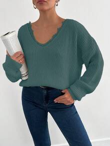 EURMUSE 套头纯色长袖毛衣，简约时尚休闲日常穿着 - 薄荷綠 - 查看 5