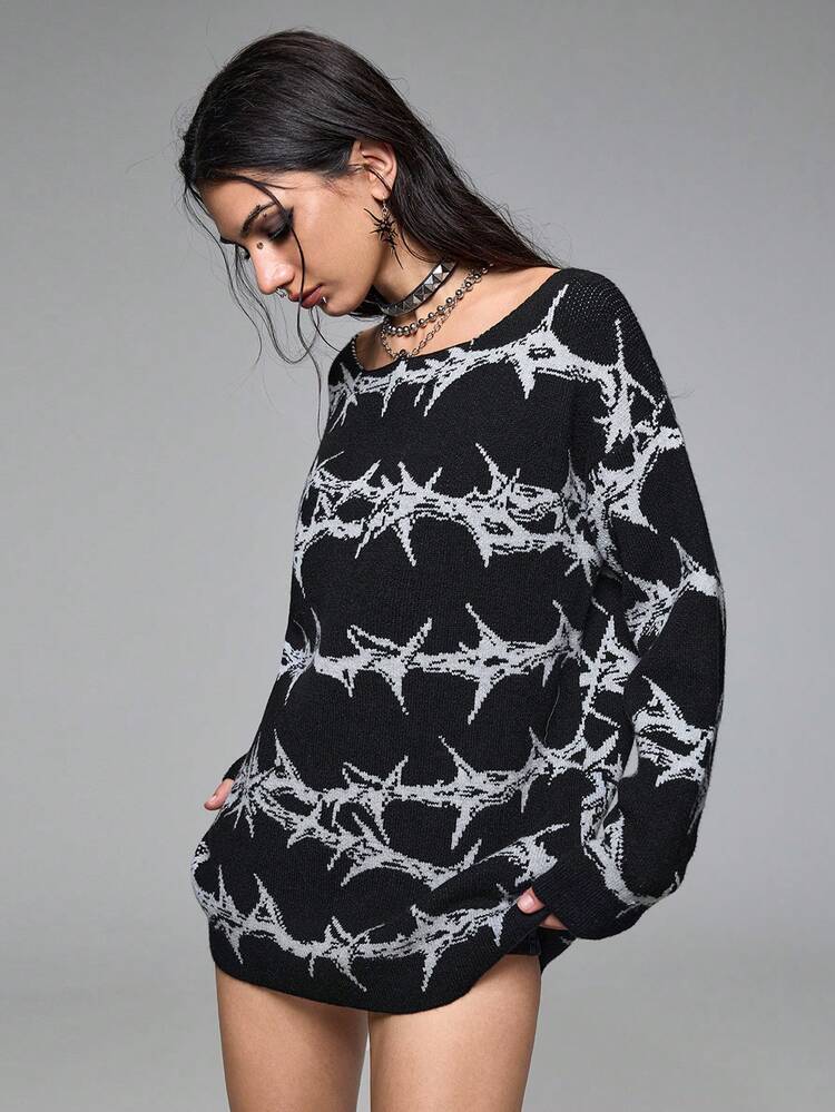 ROMWE Grunge Punk Maglione oversize con motivo a spine in stile punk