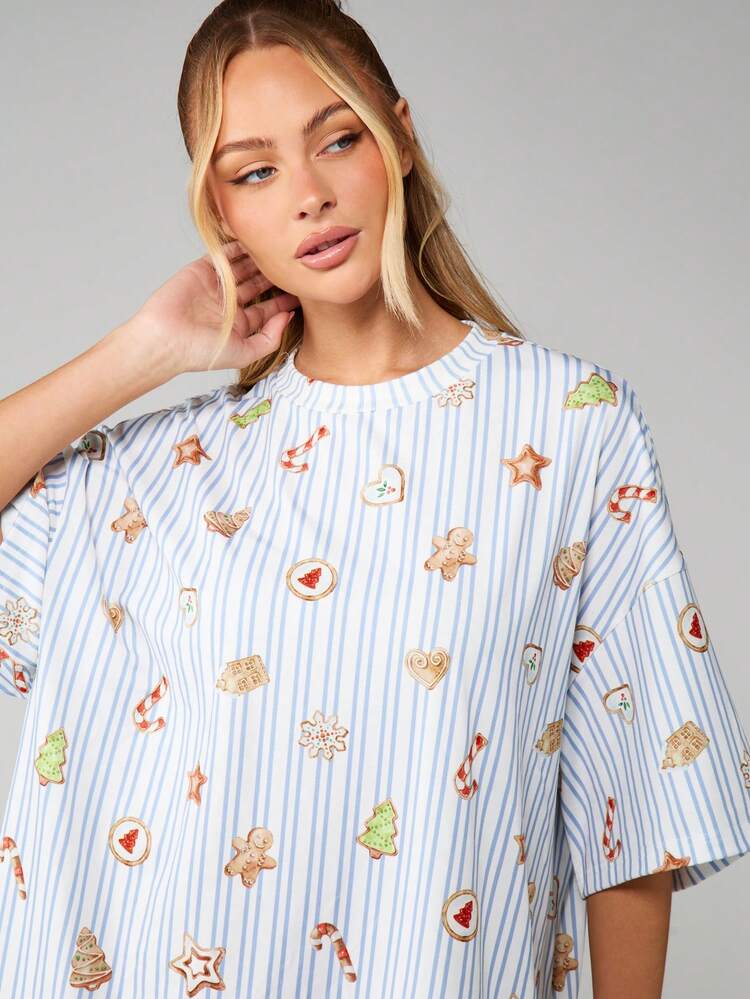 MISSGUIDED Christmas Holiday Oversized Sleep Shirt With Gingerbread Cookie Pattern For Cozy Winter Nights